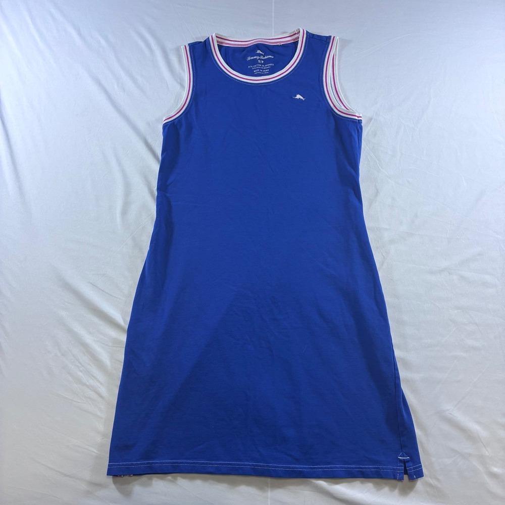 Tommy Bahama Womens Blue Sleeveless Cotton Shift Dress Marlin Logo Small